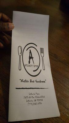 Front of menu