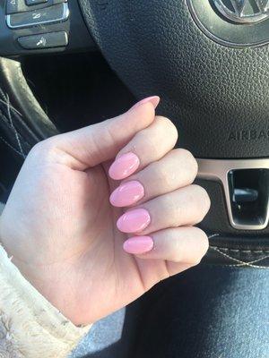 My very pink nails and jacked up cuticles.