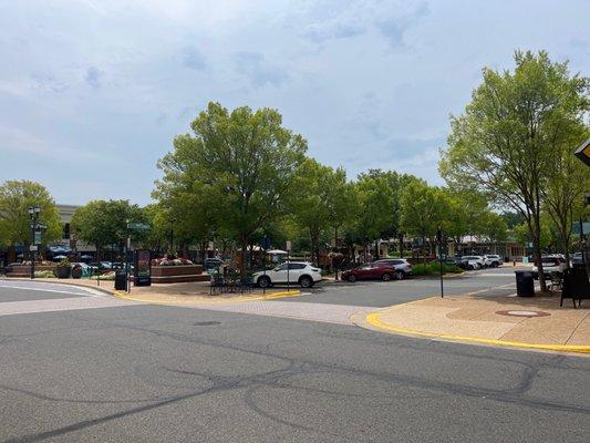 Pedestrian mall behind the Tesla Supercharger station