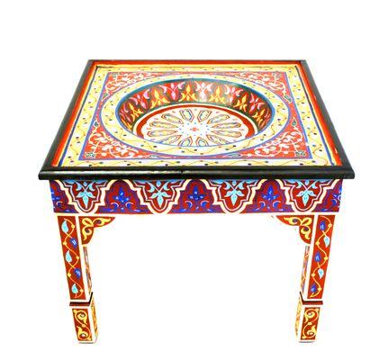 Moroccan Red and Blue Painted Table
 Size: 28.5" x 28.5" x 23.5"