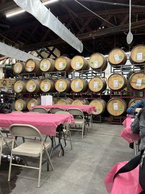 Barrels of wines that people have made, and left therefore fermenting.