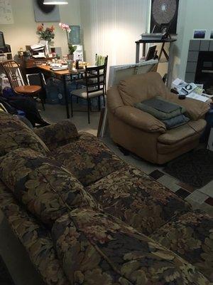 The couch fitting in nicely with the open floor plan of my dining and living room in my home.