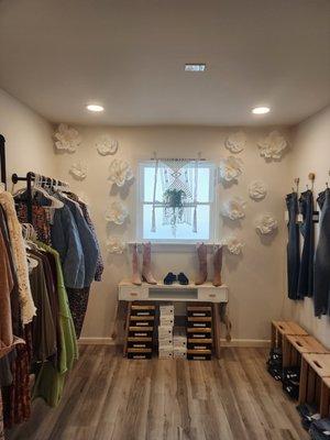 Denim wall, shoes and coats