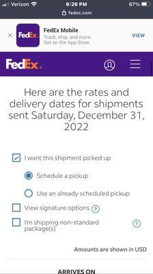 The actual Fedex quote. Whereas Post Mart "quoted" me a hundred dollars extra.