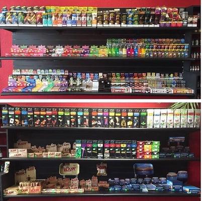 Beautiful display of hookah tobacco, papers and wraps!!!