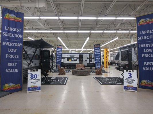 Indoor showroom at Wilkins RV of Clay, NY