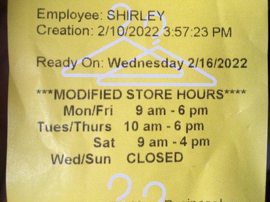 Store hours.