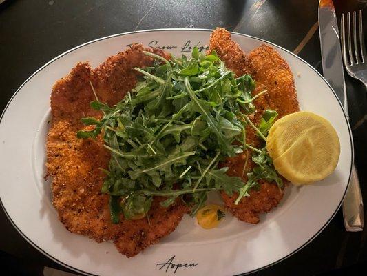 Massive chicken breast with arugula on the top. Great flavor!!