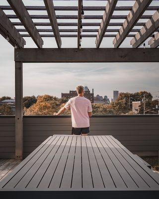 A beautiful rooftop balcony with a view of downtown!