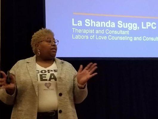 La Shanda Sugg, LPC presenting at the Easterseals Staff Retreat