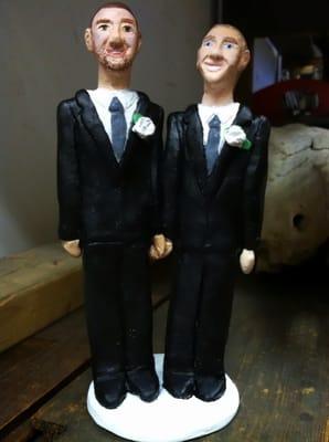 Stuart and Mike's custom cake topper figurines.