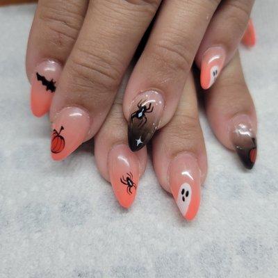 Halloween nail art on hard gel