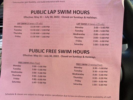 Hours for summer 2022