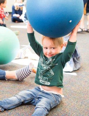 I LOVE rolling the giant Mondo balls to our song!