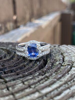 Sapphire & Diamond Engagement Ring Set. Photo by Chris James