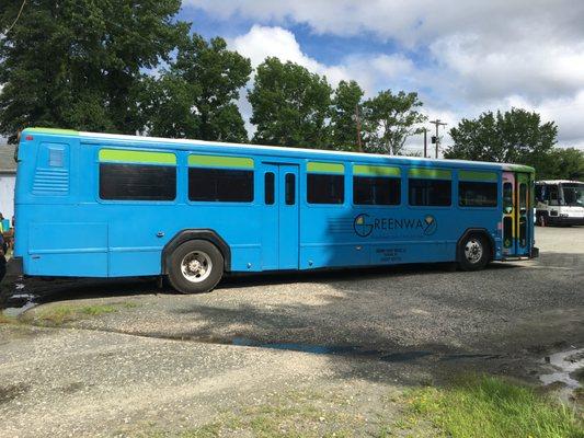 Party bus--it may be blue, but it runs green!