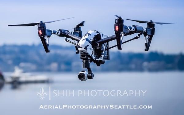 DJI Inspire1 Quadcopter vinyl wrapped in Satin White with Matte Metallic Gray and Matte Black custom camo. Design & wrap by Gorilla Mad