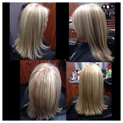 Perfect combo lowlights & blonde root touch up by Haleh
LOve the contrast