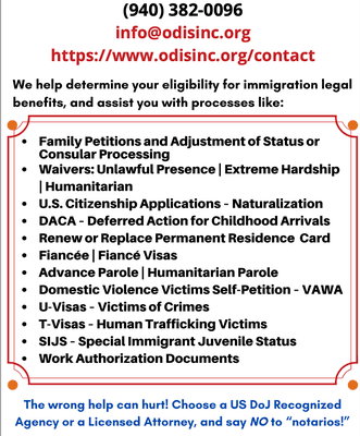 Immigration legal services offered by ODIS