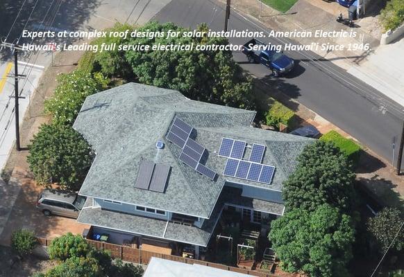 Solar Panel installation experts in complex roof design. American Electric.