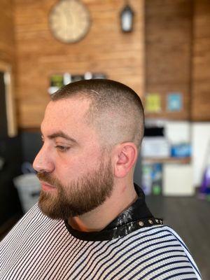 High skin fade with beard work