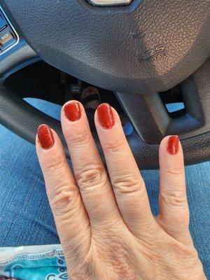 Immediately after manicure! She left polish on my skin. Didn't paint the tips! Cut them sloppily and didn't file nicely!