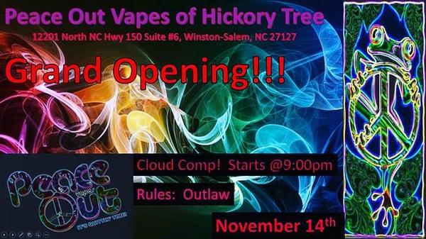 Peace Out Grand Opening Saturday, November 14th!  Share it with your friends! Get ready to bring your A game!