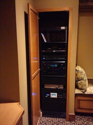 Rack system in a theater room.