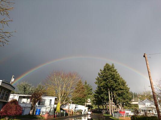 Rainbow skies over Holly Tree Park. Looking out on the North entrance to the community