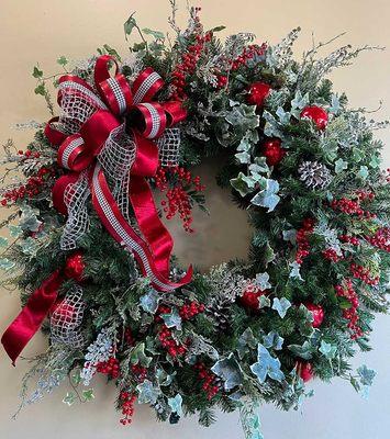 Custom Christmas wreath decoration for a bank lobby