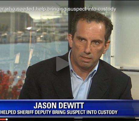 Jason DeWitt, private investigator,  is interviewed on KTVU 2 News after helping subdue a suspect who attacked an Orinda police officer.