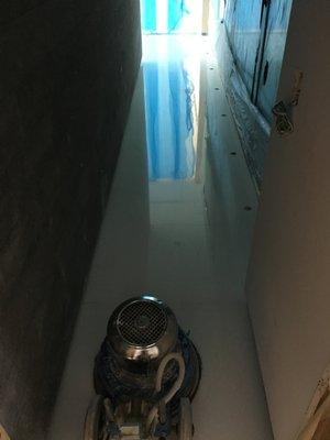 epoxy joints to make white thasos floor, Ground sealed and polished.