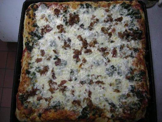 Spinach, Bacon & Provolone Sicilian Pizza