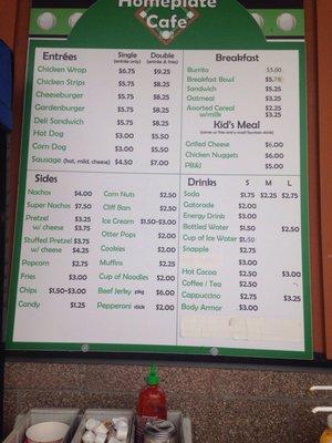 Home plate Cafe menu