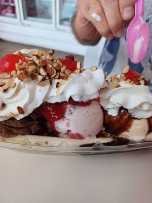 Banana split for the pre- birthday boy (Dad's 83rd)