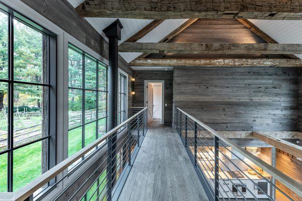 FSC Certified Rustic French Oak Flooring with Hand Hewn Beams and Grey Barn Siding