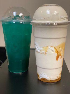 Bleu energy drink and banana pudding meal replacement shake