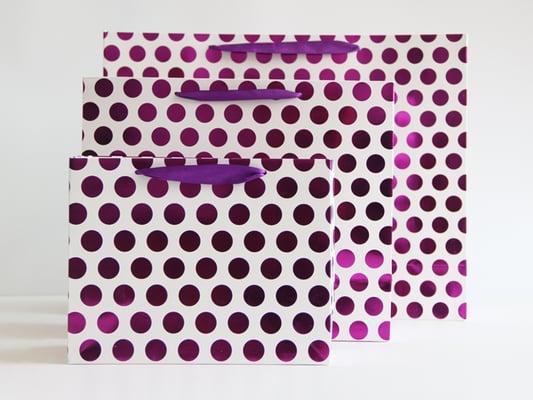 Gilding Dot Paper Bags, Purple sizes http://bit.ly/PBSM001