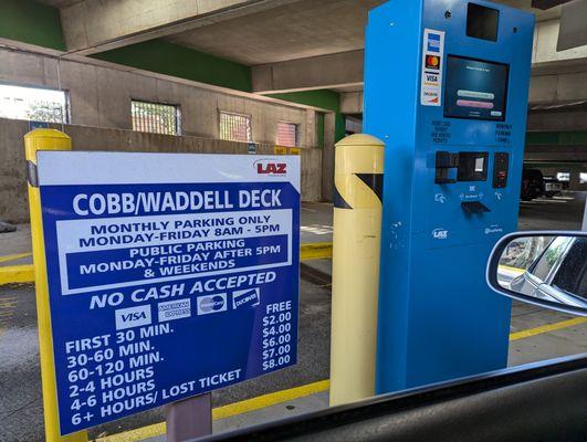 Parking rates for the Cobb/Waddell Deck, operated by LAZ Parking. 100 Cherokee St NE, Marietta, GA 30090.