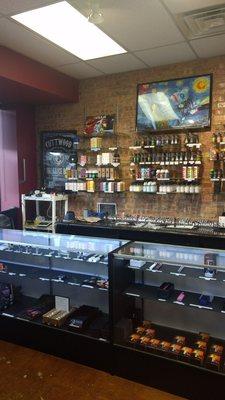 Very decent selection of: Cigars, Hookah, Hookah tobacco, Cigarette tobacco, e-juice, e-cigs, glass pipes and accessories!