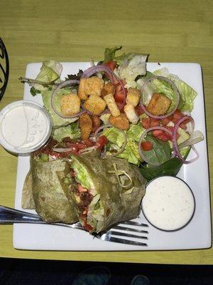 Another great meal at Water Dogs snack bar in the Coconut Bowl. Bacon, Lettuce, Tomato & Avocado  Spinach Tortilla. Homemade ranch!