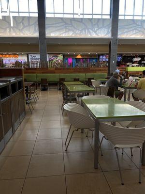 Seating area in food court.