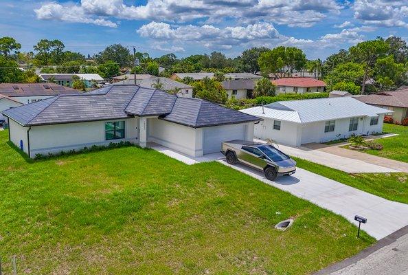 Newly Built Tesla Solar Roof Home with Tesla Cybertruck