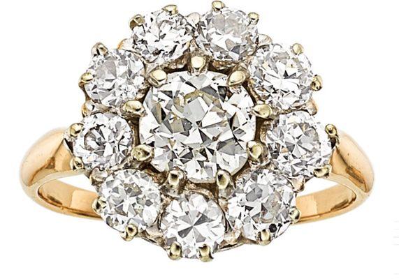 Antique old European cut diamond "flower" ring.