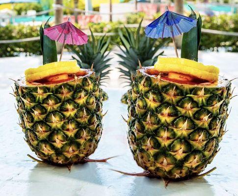 Frozen drinks served in Pineapples, Captain Pete's Island Eats & Drinks, Adventure Island, Tampa