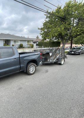 Dog house demolition loaded into the 6x10 trailer.