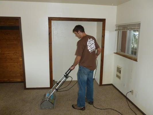 Kevin, our Certified Carpet Technician using our brushing machine to individually clean each carpet fiber.