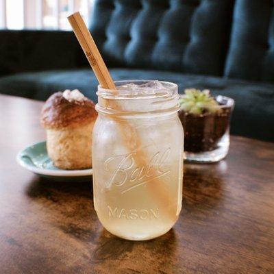 Iced tea and tasty pastries by Black Cat Baking Roc.