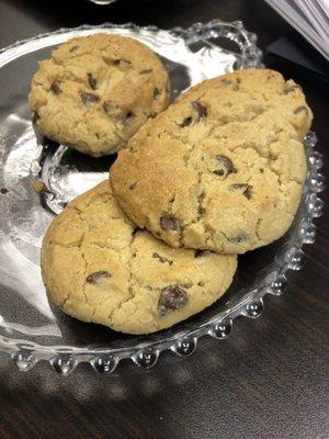 Freshly made chocolate chip cookies