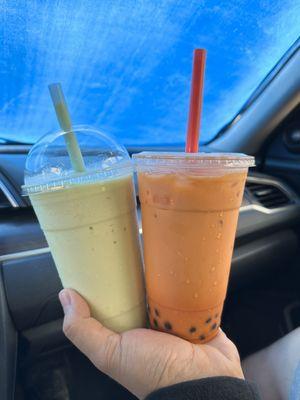 Avocado Drink and Thai tea with boba delicious